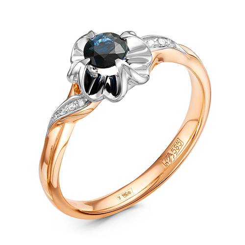 Кольцо из комбинированного золота с бриллиантами и сапфиром (043808)