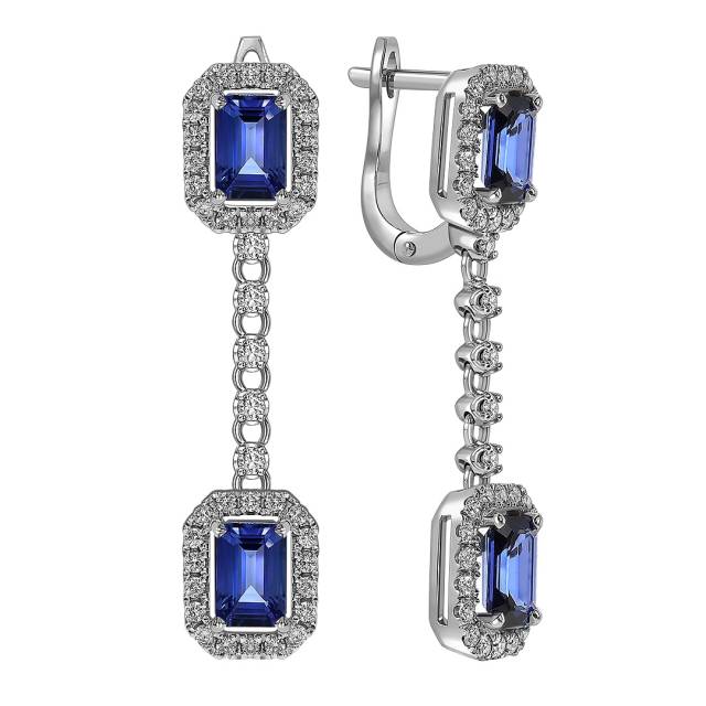 Серьги из белого золота с бриллиантами и сапфирами (061655)