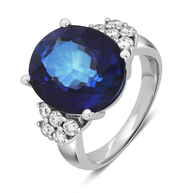 Кольцо из белого золота с бриллиантами и сапфиром (049243)