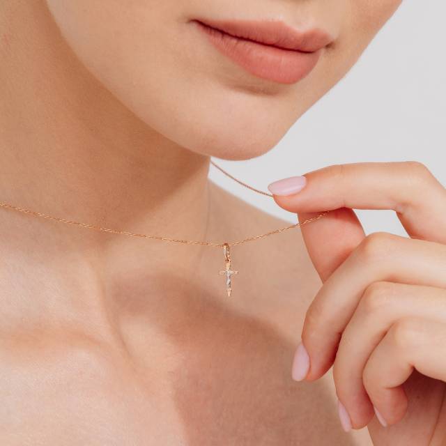 Кулон крест из комбинированного золота с бриллиантом (039521)