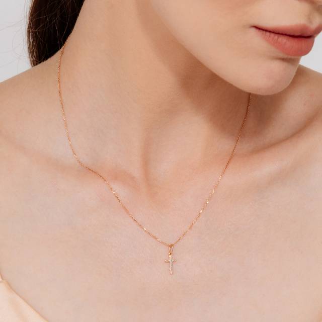 Кулон крест из комбинированного золота с бриллиантом (039521)