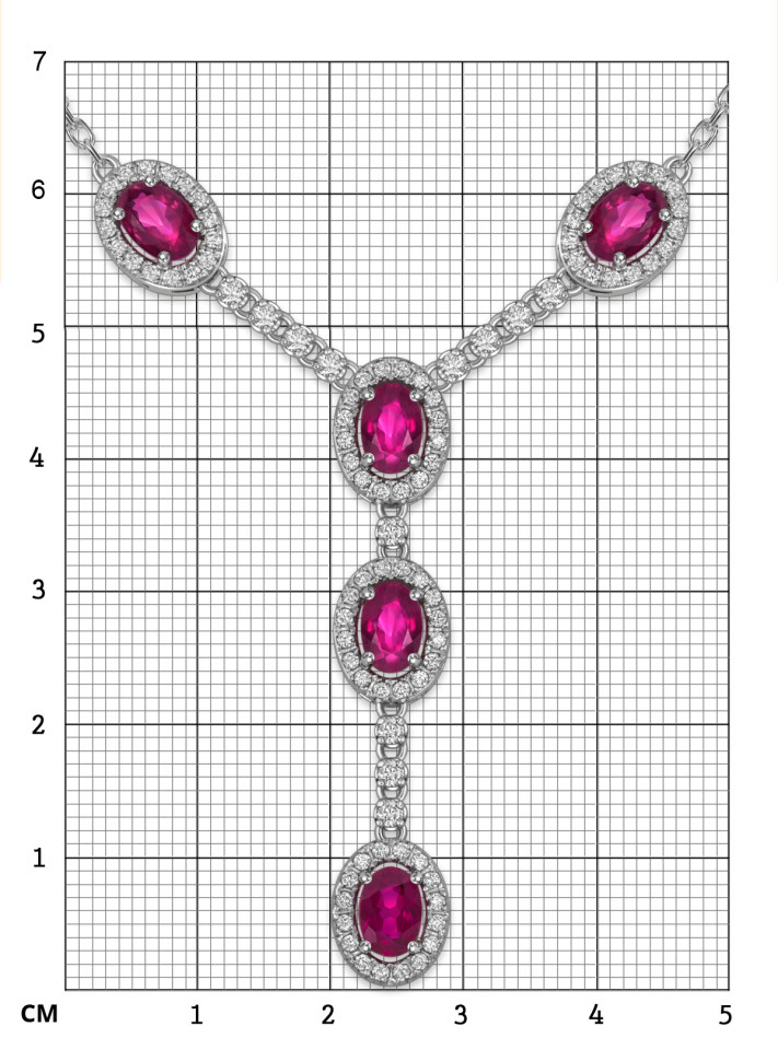 Колье из белого золота с бриллиантами и рубинами (056130)
