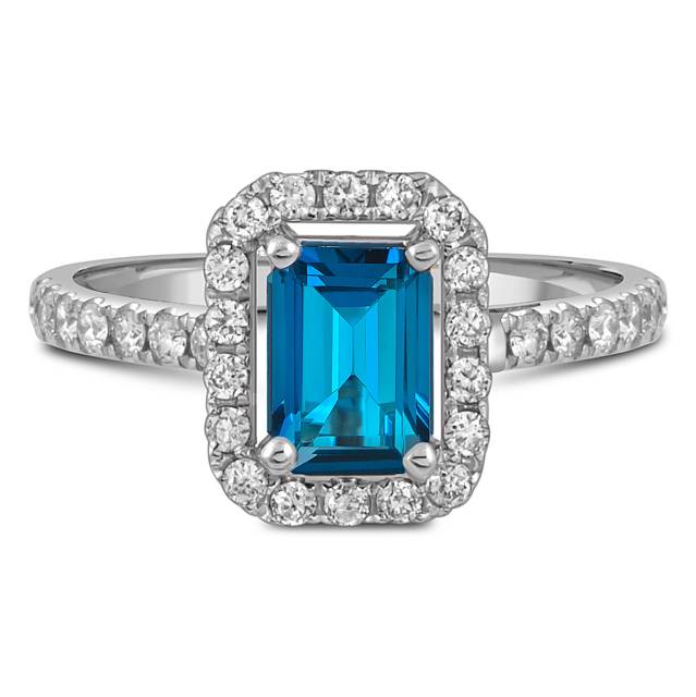 Кольцо из белого золота с бриллиантами и топазом (059113)