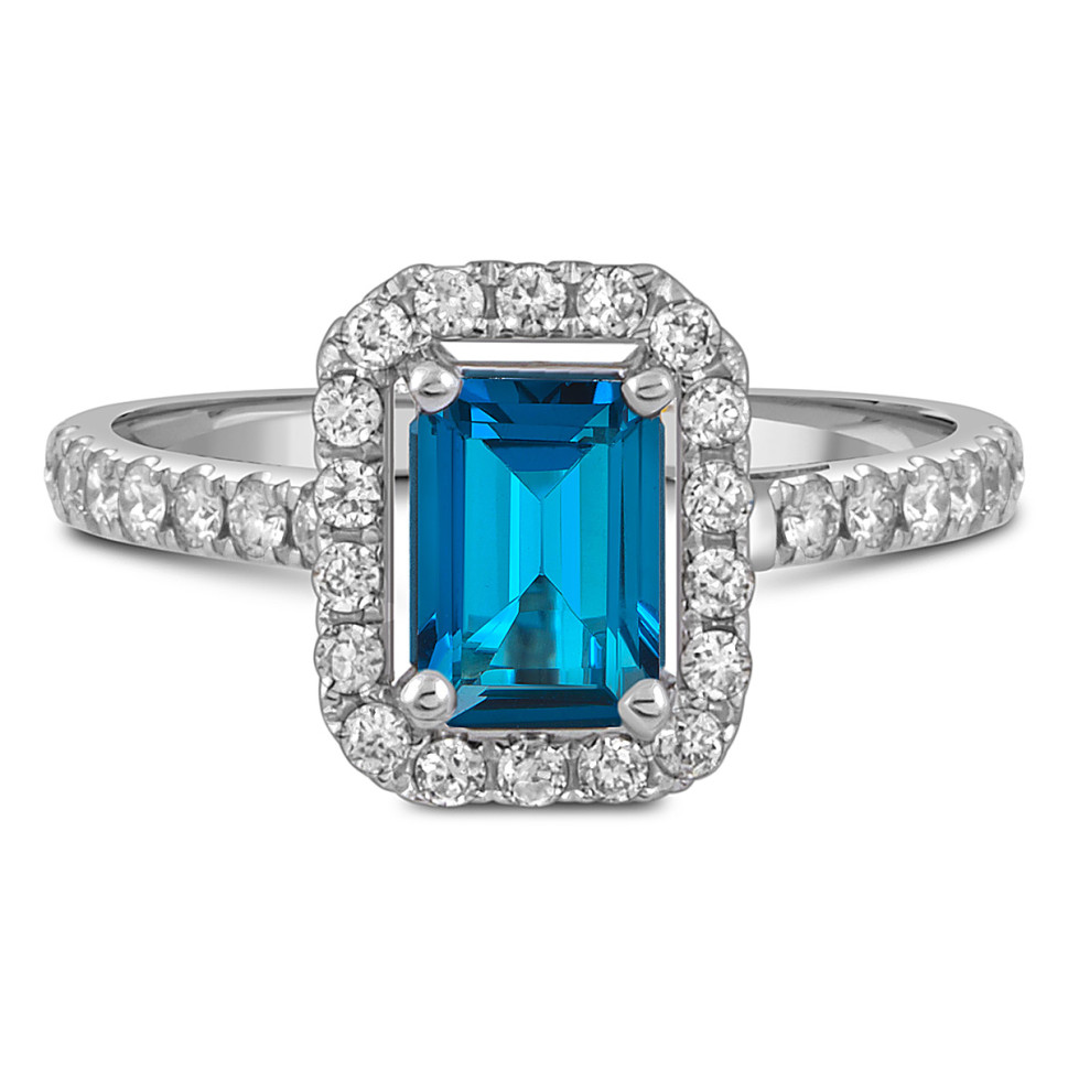 Кольцо из белого золота с бриллиантами и топазом (059113)