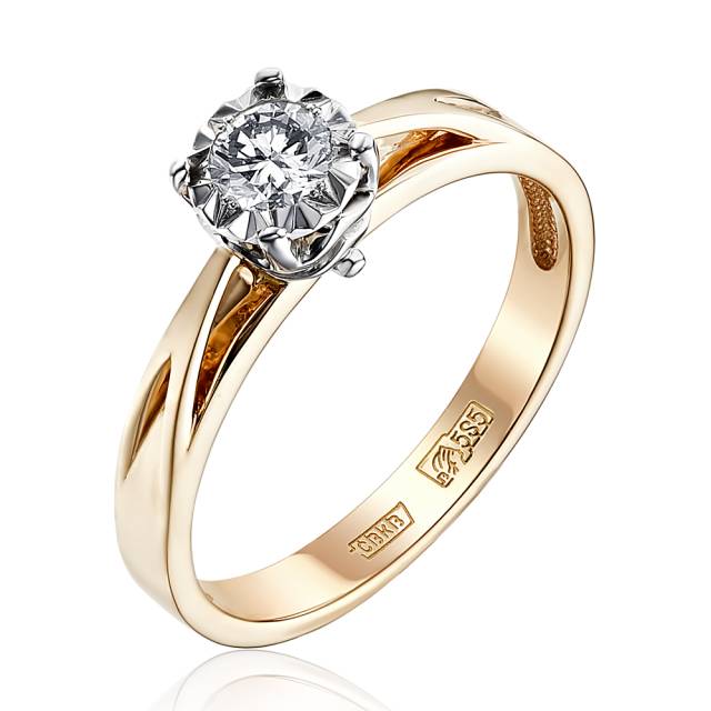 Помолвочное кольцо из комбинированного золота с бриллиантом (053111)