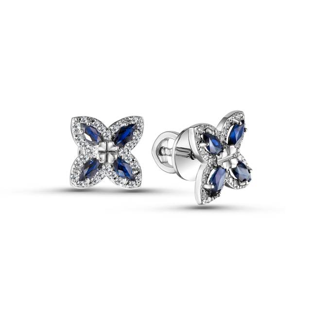 Серьги пусеты из белого золота с бриллиантами и сапфирами (058789)