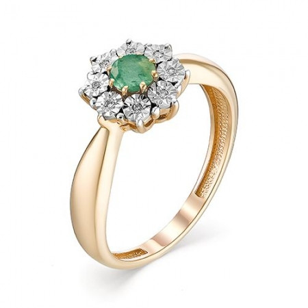 Кольцо из комбинированного золота с бриллиантами и изумрудом (036204)