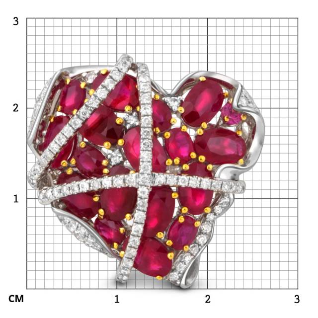 Кольцо из белого золота с бриллиантами и рубинами (047602)