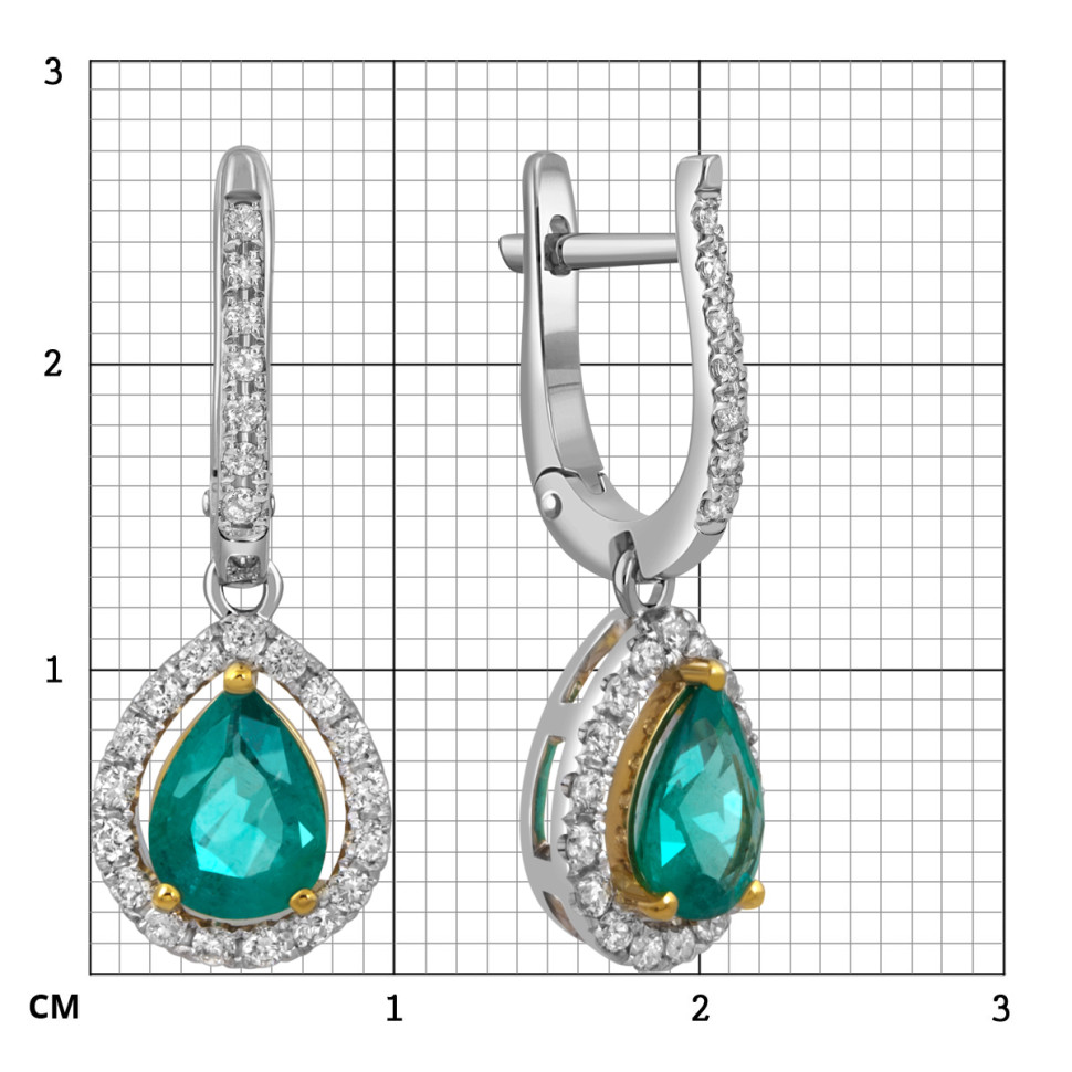 Серьги из белого золота с бриллиантами и изумрудами (052546)