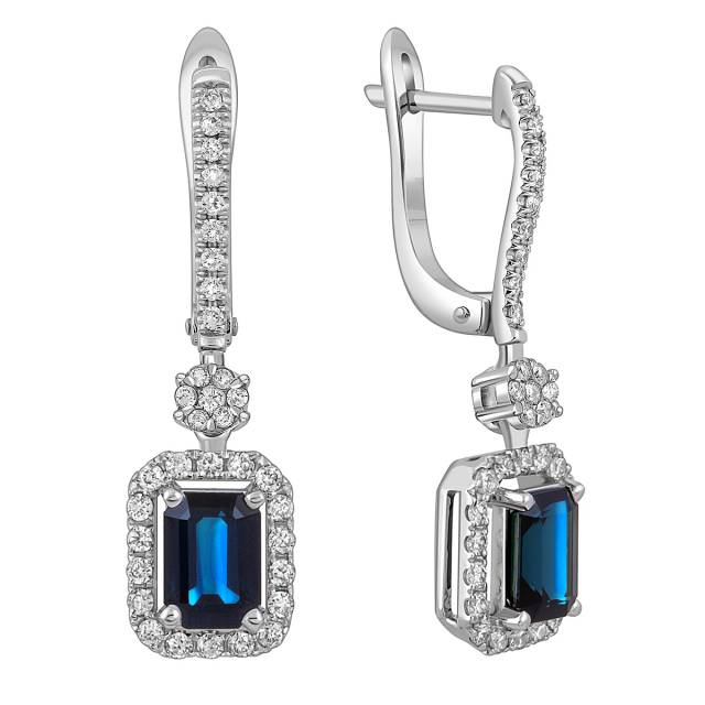 Серьги из белого золота с бриллиантами и сапфирами (052427)