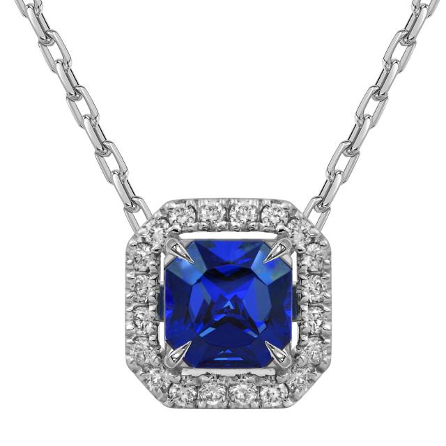 Колье из белого золота с бриллиантами и сапфиром (060171)