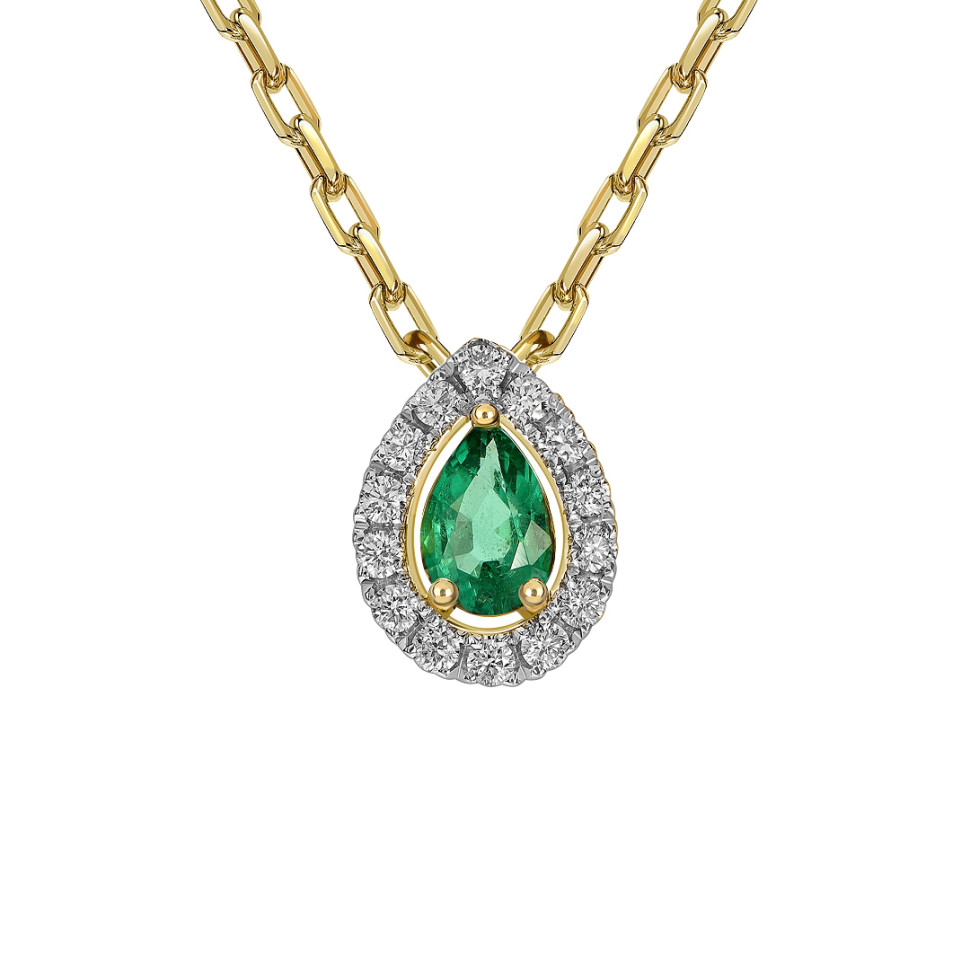 Колье из жёлтого золота с бриллиантами и изумрудом (061629)