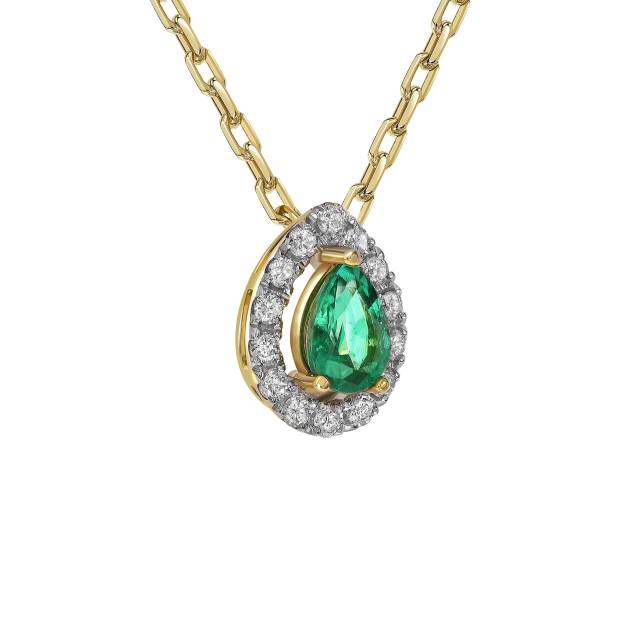 Колье из жёлтого золота с бриллиантами и изумрудом (061629)