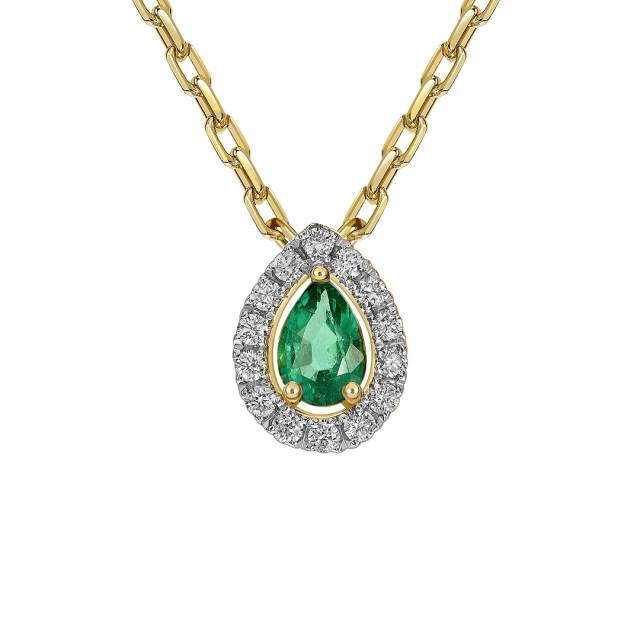 Колье из жёлтого золота с бриллиантами и изумрудом (061629)