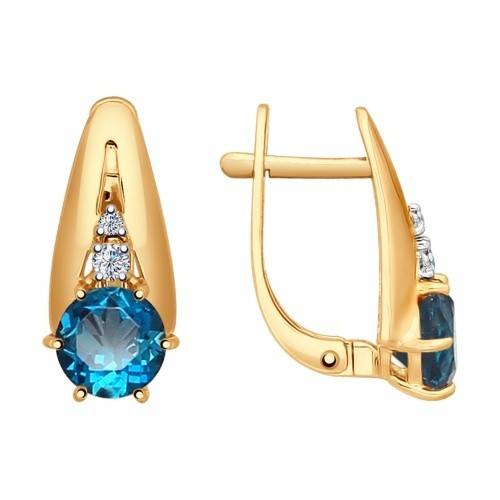Серьги из красного золота с топазами и фианитами (027796)