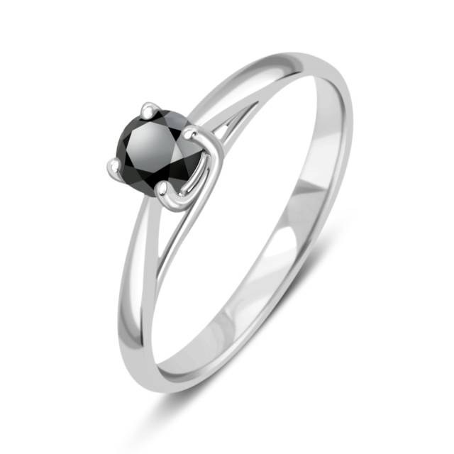 Помолвочное кольцо из белого золота с  чёрным бриллиантом (040813)