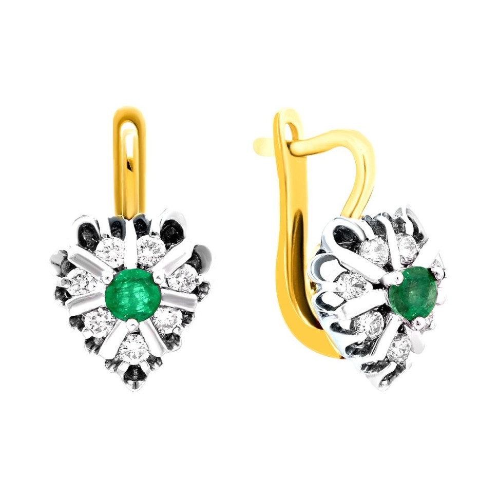 Серьги из комбинированного золота с бриллиантами и изумрудами (017878)