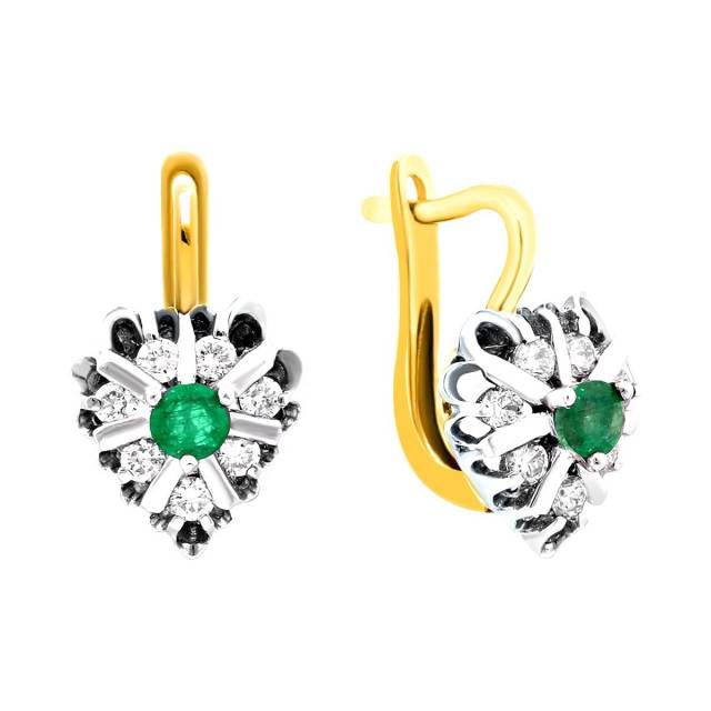 Серьги из комбинированного золота с бриллиантами и изумрудами (017878)