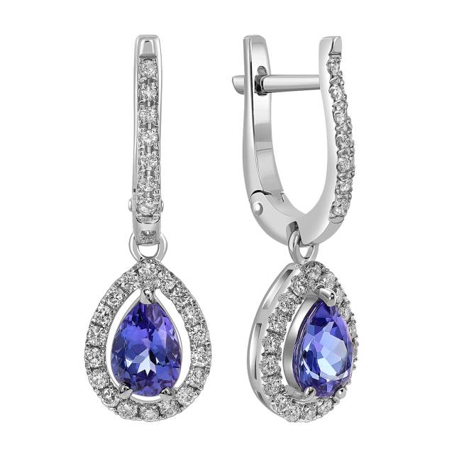 Серьги из белого золота с бриллиантами и танзанитами (061658)