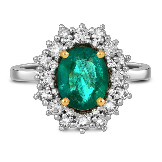 Кольцо из белого золота с бриллиантами и изумрудом (052369)