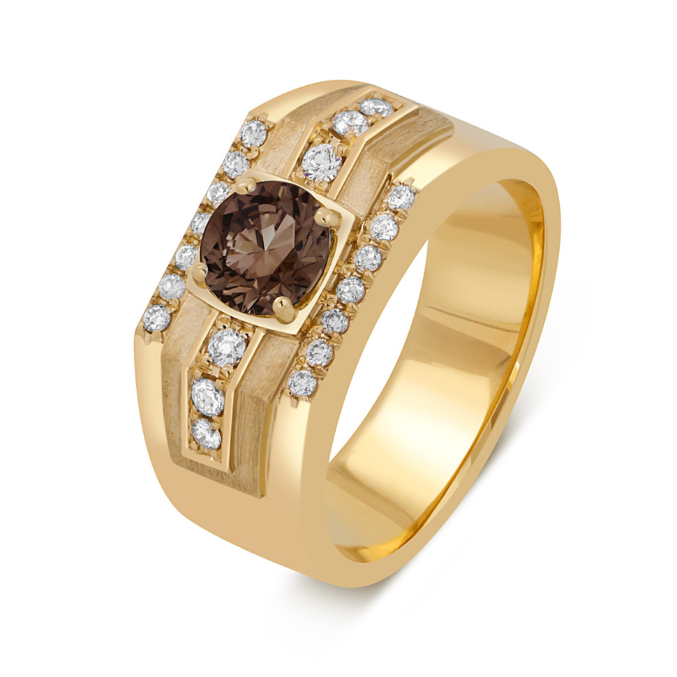 Кольцо мужское из жёлтого золота с бриллиантами Fancy brown (049227)