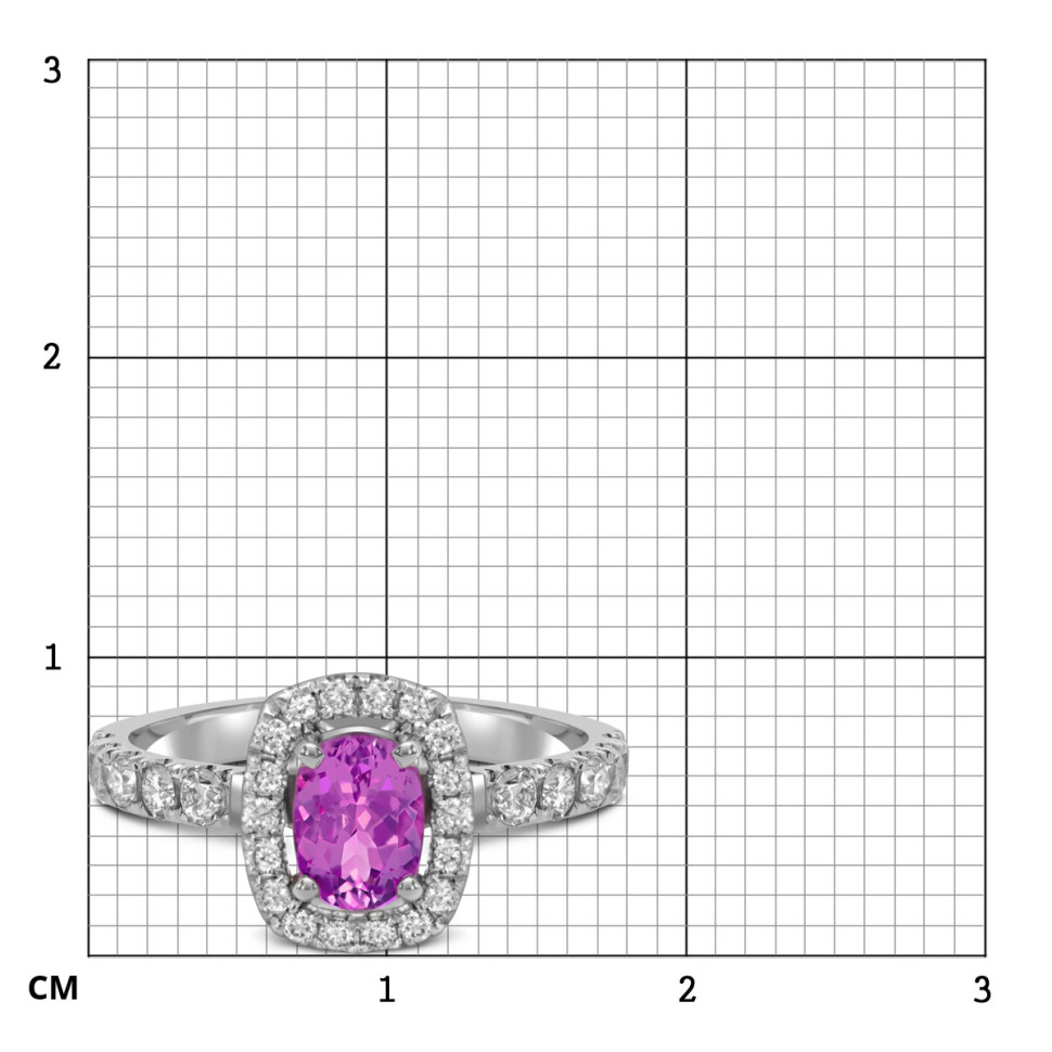 Кольцо из белого золота с бриллиантами и розовым сапфиром (053861)