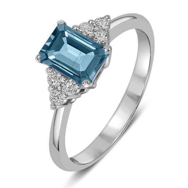 Кольцо из белого золота с бриллиантами и лондон топазом (059384)