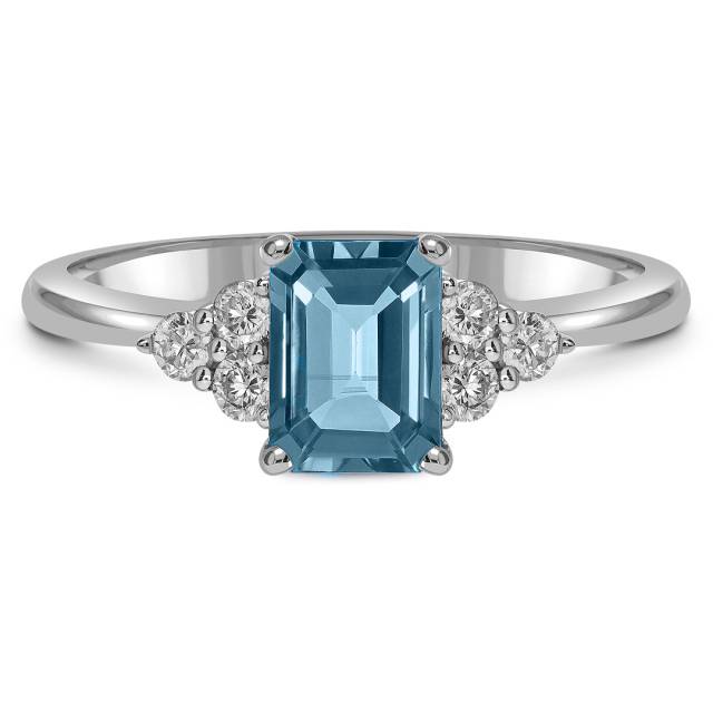 Кольцо из белого золота с бриллиантами и лондон топазом (059384)