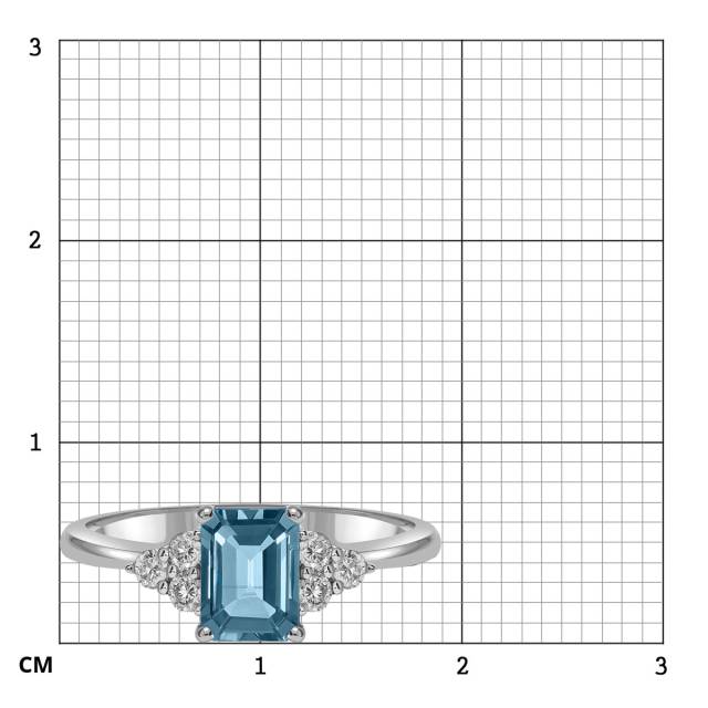 Кольцо из белого золота с бриллиантами и лондон топазом (059384)