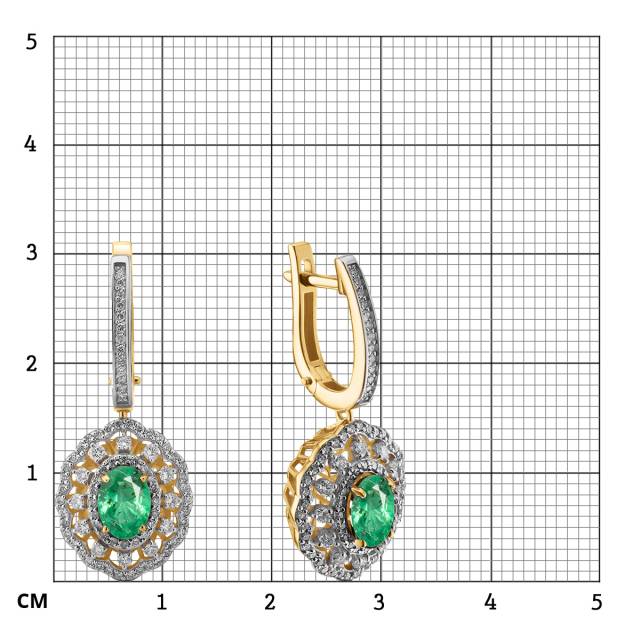 Серьги из жёлтого золота с бриллиантами и изумрудами (063789)