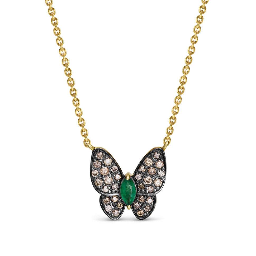 Колье из жёлтого золота с бриллиантами и изумрудом (059565)