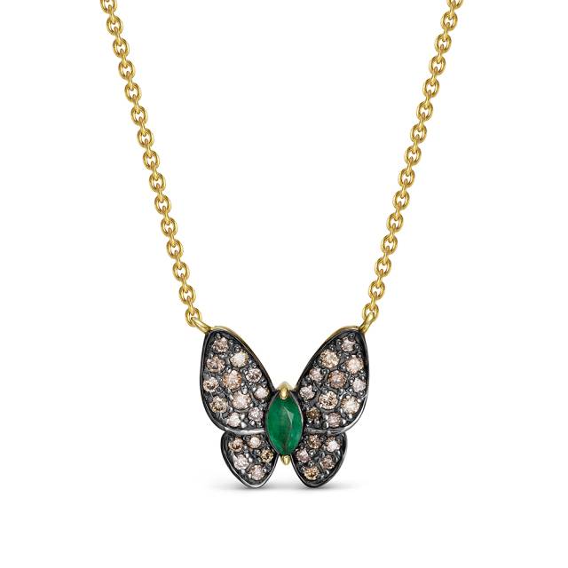 Колье из жёлтого золота с бриллиантами и изумрудом (059565)
