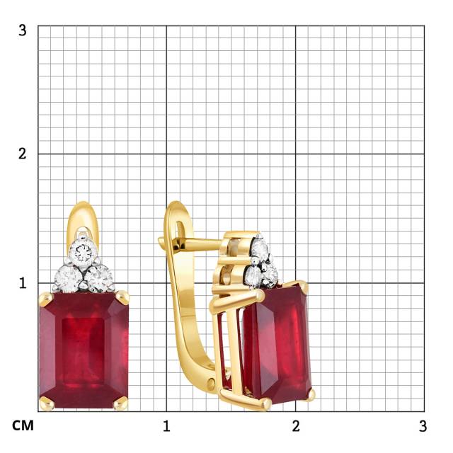 Серьги из жёлтого золота с бриллиантами и рубинами (060322)