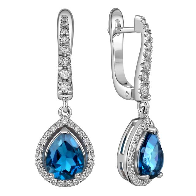 Серьги из белого золота с бриллиантами и топазами (060179)