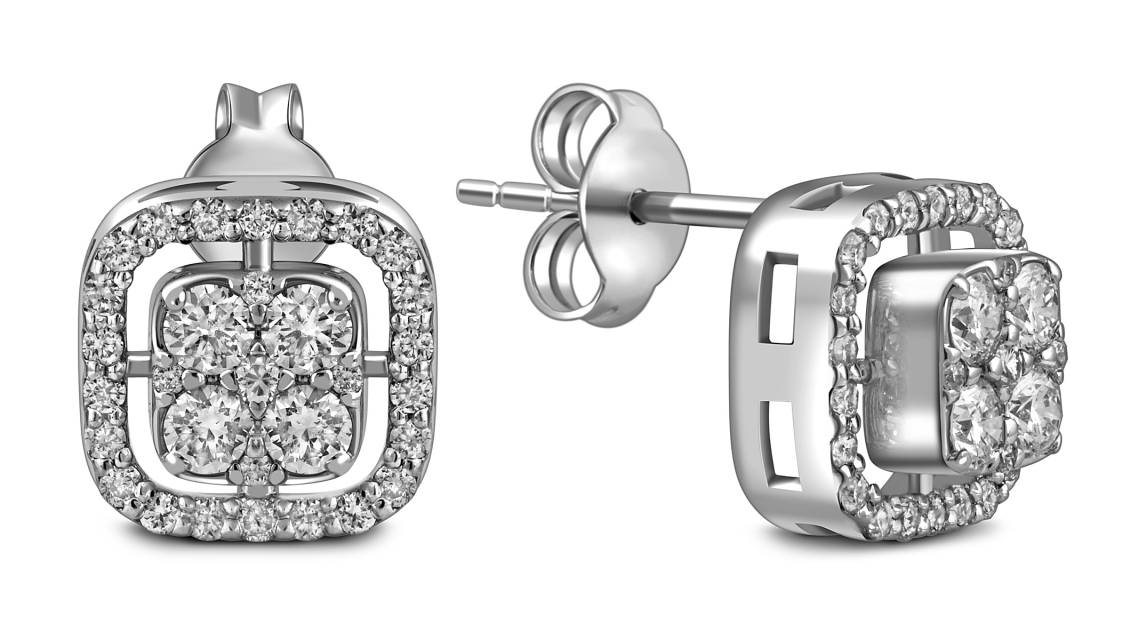 Серьги пусеты из белого золота с бриллиантами (050692)