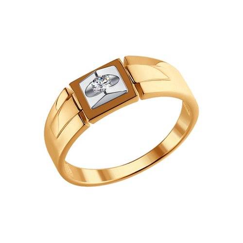 Мужское кольцо из красного золота с бриллиантом (048582)