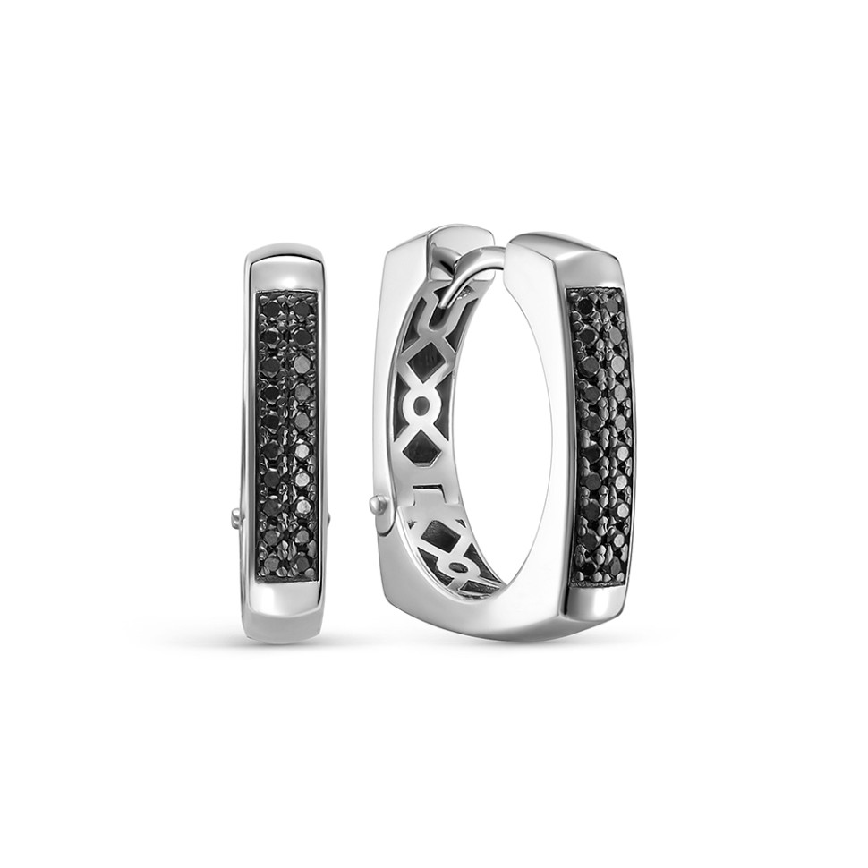 Серьги конго из белого золота с чёрными бриллиантами  (062974)