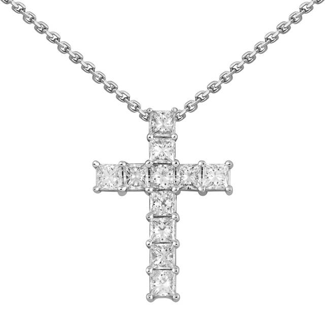 Колье крест из белого золота с бриллиантами (046104)