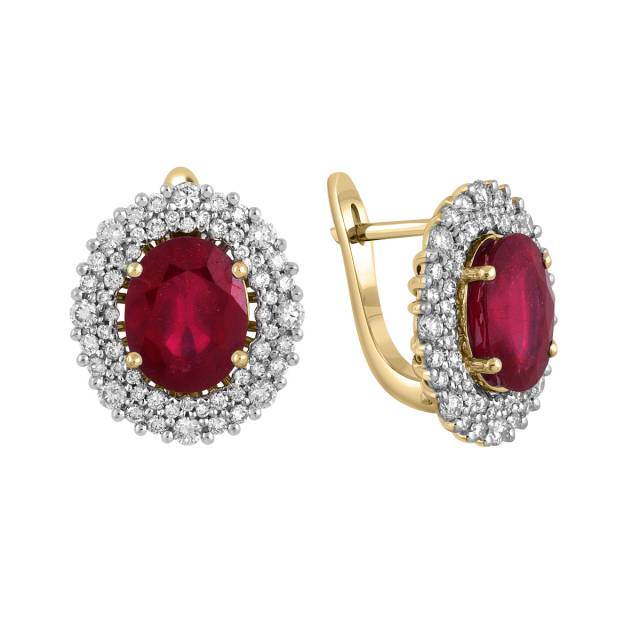 Серьги из жёлтого золота с бриллиантами и рубинами (045669)