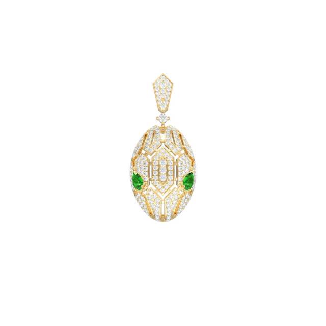 Подвеска из жёлтого золота с фианитами и нано изумрудами (058605)
