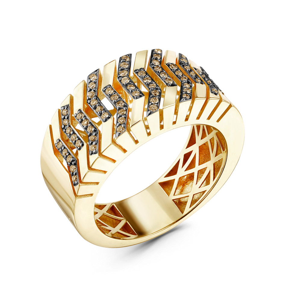 Кольцо из жёлтого золота с коричневыми бриллиантами (051506)