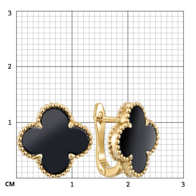 Серьги из жёлтого золота с ониксами (057822)