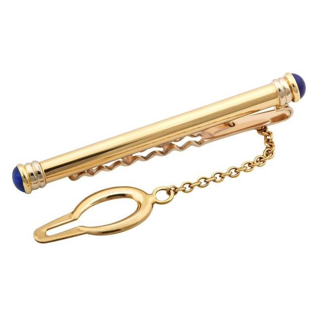 Зажим для галстука из жёлтого золота с лазуритом (023023)