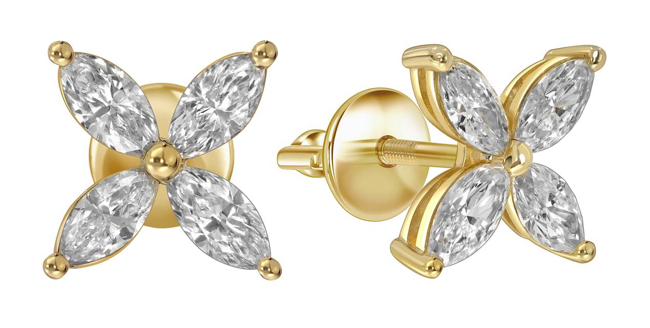 Серьги пусеты из жёлтого золота с бриллиантами (053848)