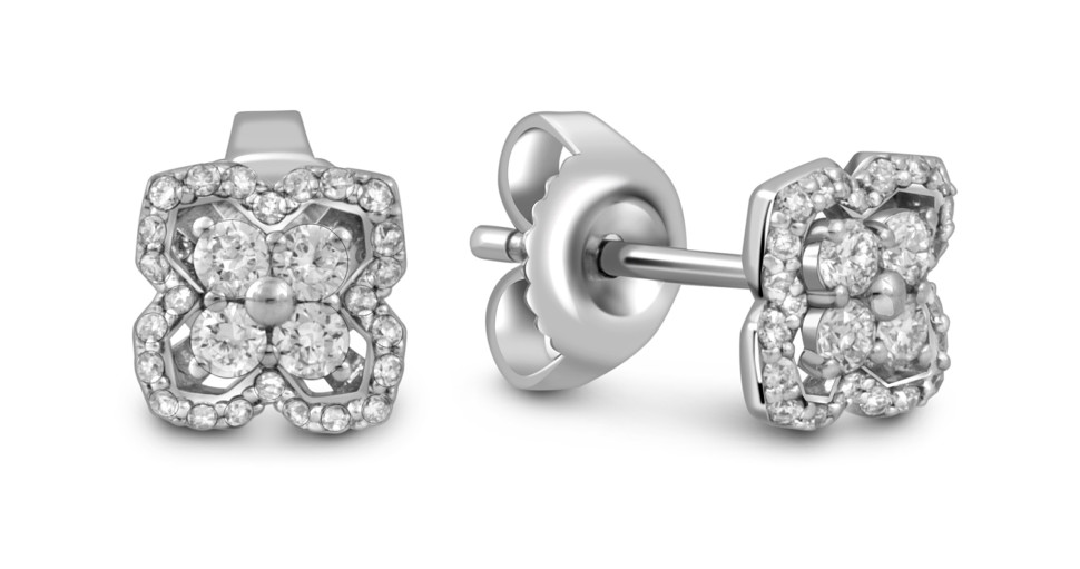 Серьги пусеты из белого золота с бриллиантами 