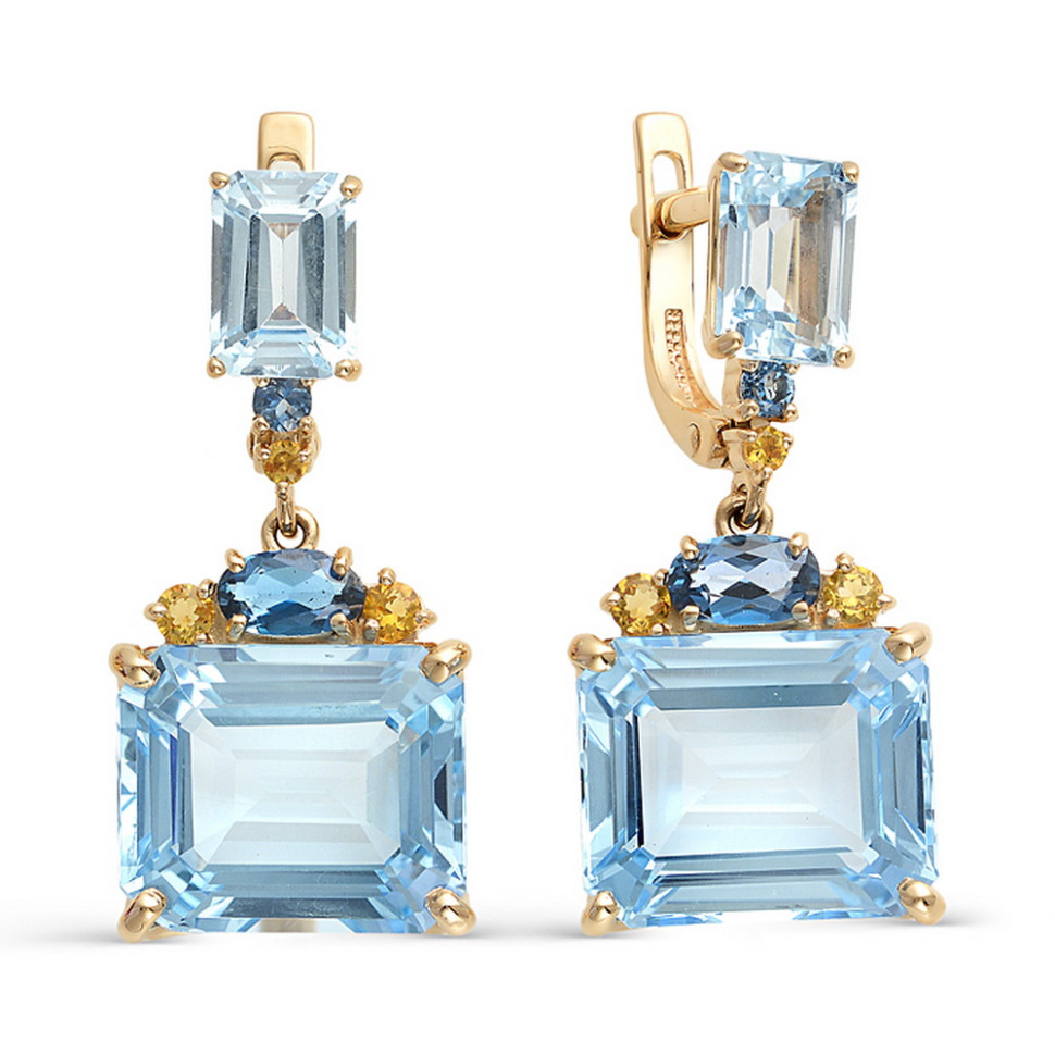 Серьги из красного золота с топазами и цитринами (042218)