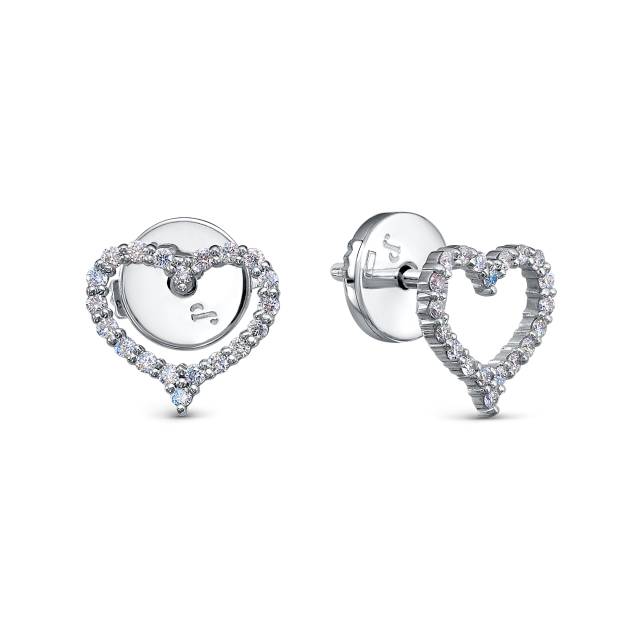 Серьги пусеты из платины с бриллиантами "Сердце" (058052)