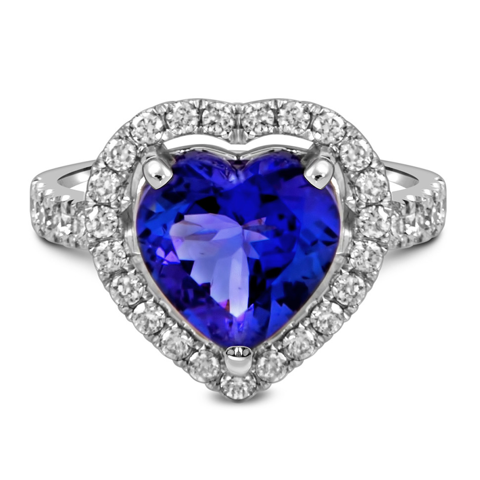 Помолвочное кольцо из белого золота с бриллиантами и танзанитом 