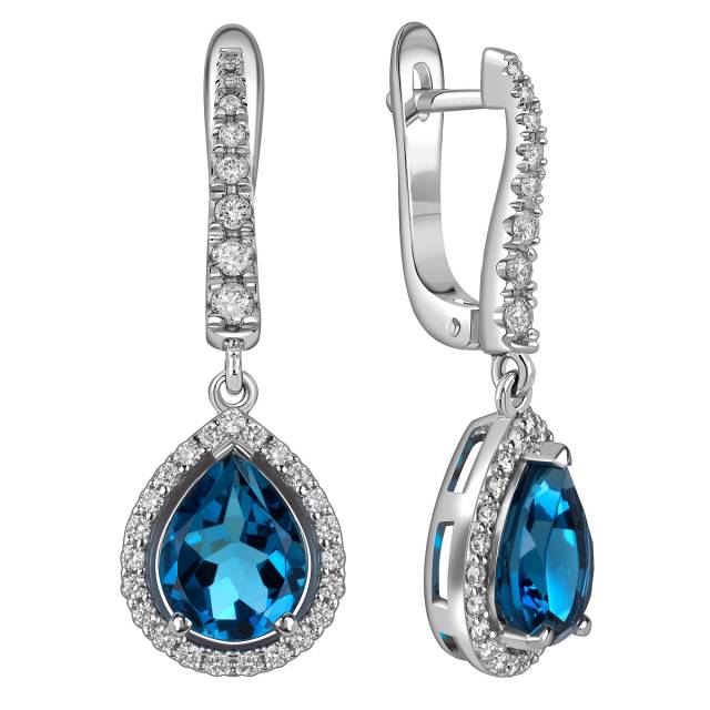 Серьги из белого золота с бриллиантами и топазами (060360)