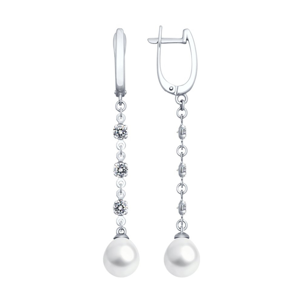 Серьги из белого золота с жемчугом (050919)